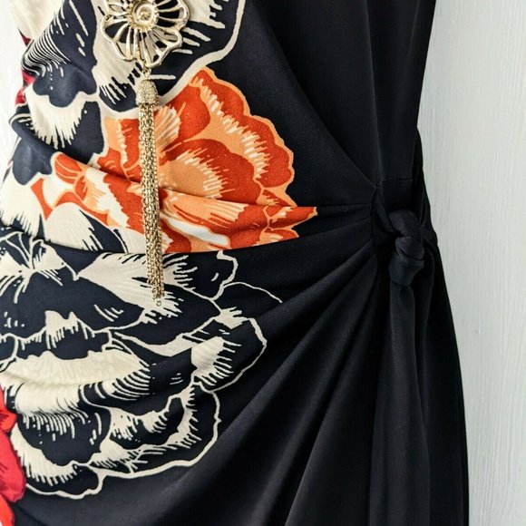 BEAUTIFUL DEBENHAMS THE COLLECTION BLACK FLORAL TIE RUCHED SIDE DRESS - Picture 3 of 6